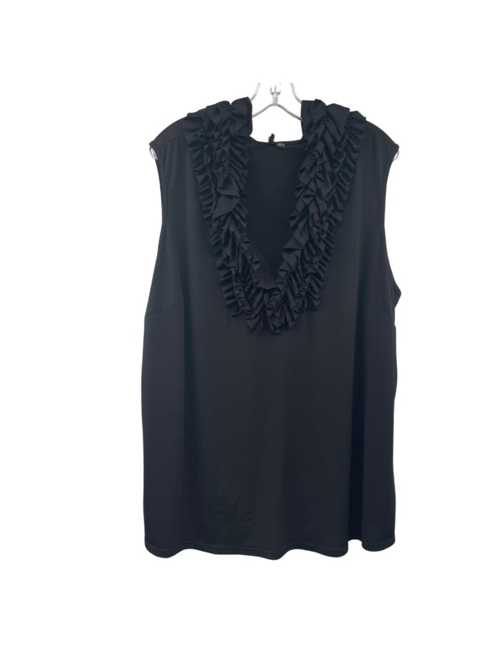 Milano Womens Ruffle V-Neck Top Sleeveless Black Size 2X